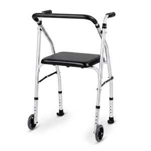 Lightweight Aluminum Mobility Walker for Seniors with 2 Wheels 5-Level Adjustable Height and Padded Seat-Sliver