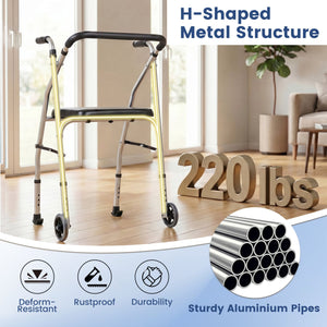 Lightweight Aluminum Mobility Walker for Seniors with 2 Wheels 5-Level Adjustable Height and Padded Seat-Sliver view 8