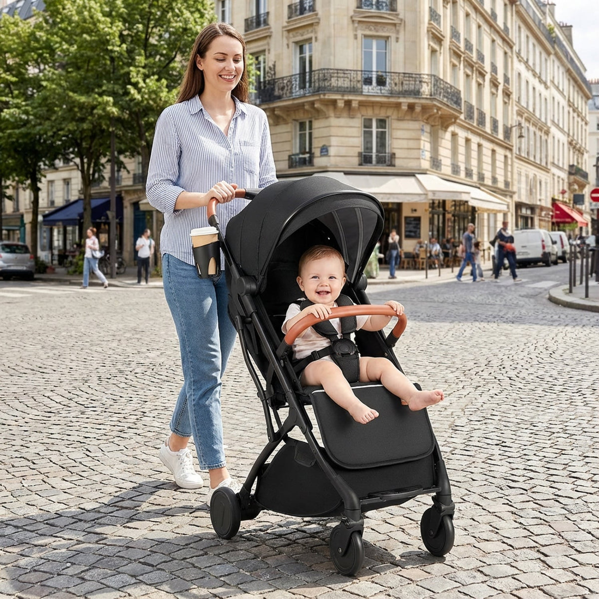 Lightweight Baby Stroller Compact Travel Stroller with One-Hand Folding-Black view 2