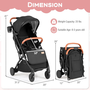 Lightweight Baby Stroller Compact Travel Stroller with One-Hand Folding-Black view 5