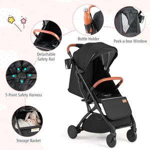 Lightweight Baby Stroller Compact Travel Stroller with One-Hand Folding-Black view 6