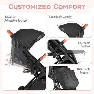Lightweight Baby Stroller Compact Travel Stroller with One-Hand Folding-Black view 7