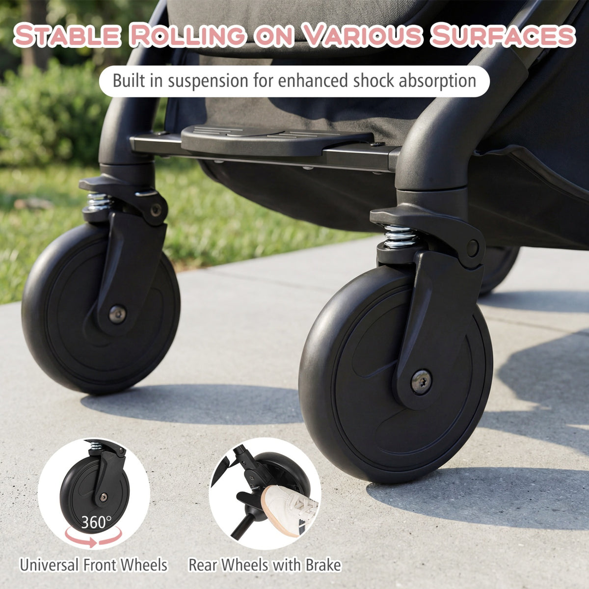 Lightweight Baby Stroller Compact Travel Stroller with One-Hand Folding-Black view 8