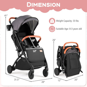 Lightweight Baby Stroller Compact Travel Stroller with One-Hand Folding-Gray view 5