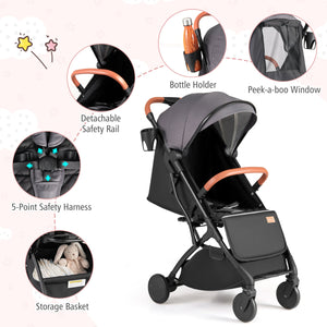Lightweight Baby Stroller Compact Travel Stroller with One-Hand Folding-Gray view 6