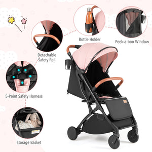 Lightweight Baby Stroller Compact Travel Stroller with One-Hand Folding-Pink view 6