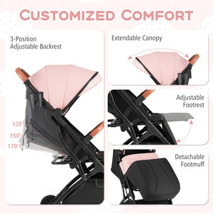 Lightweight Baby Stroller Compact Travel Stroller with One-Hand Folding-Pink view 7