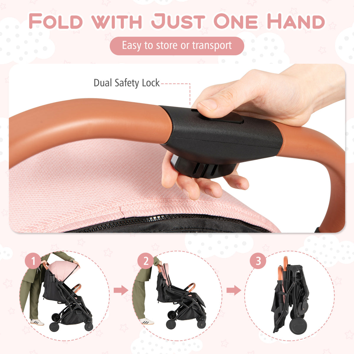 Lightweight Baby Stroller Compact Travel Stroller with One-Hand Folding-Pink view 9