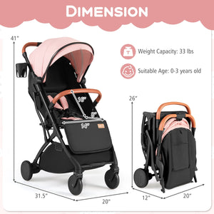 Lightweight Baby Stroller Compact Travel Stroller with One-Hand Folding-Pink view 5