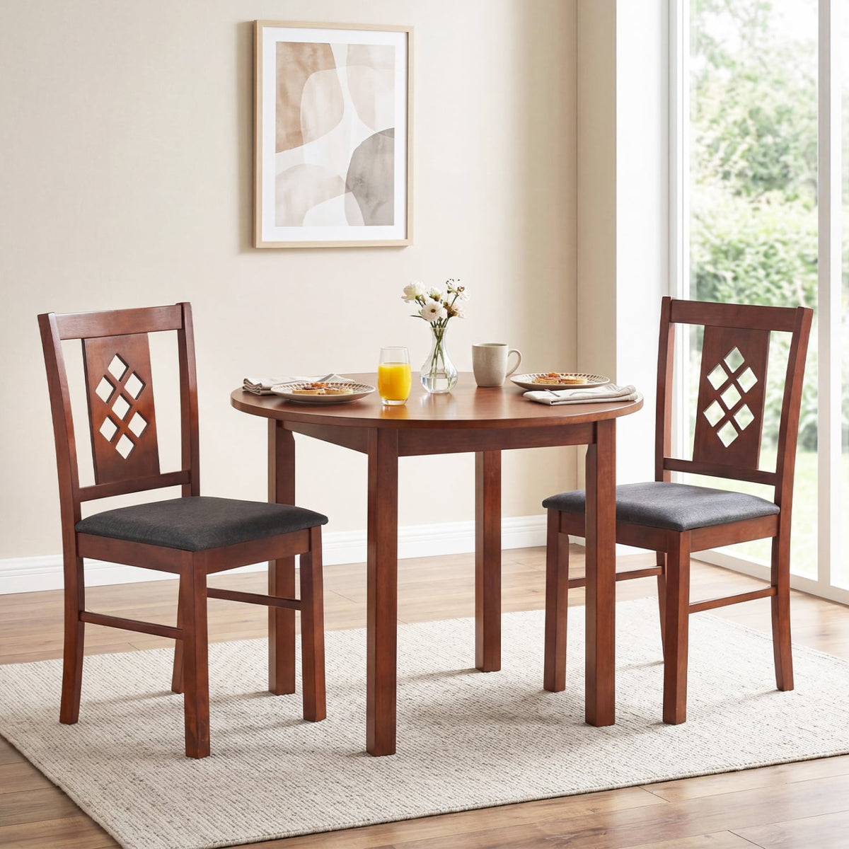 Linen Style Upholstered Kitchen Chairs with Wood Frames Set of 2-Cherry view 2