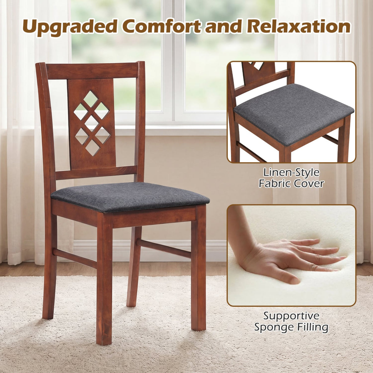 Linen Style Upholstered Kitchen Chairs with Wood Frames Set of 2-Cherry view 6