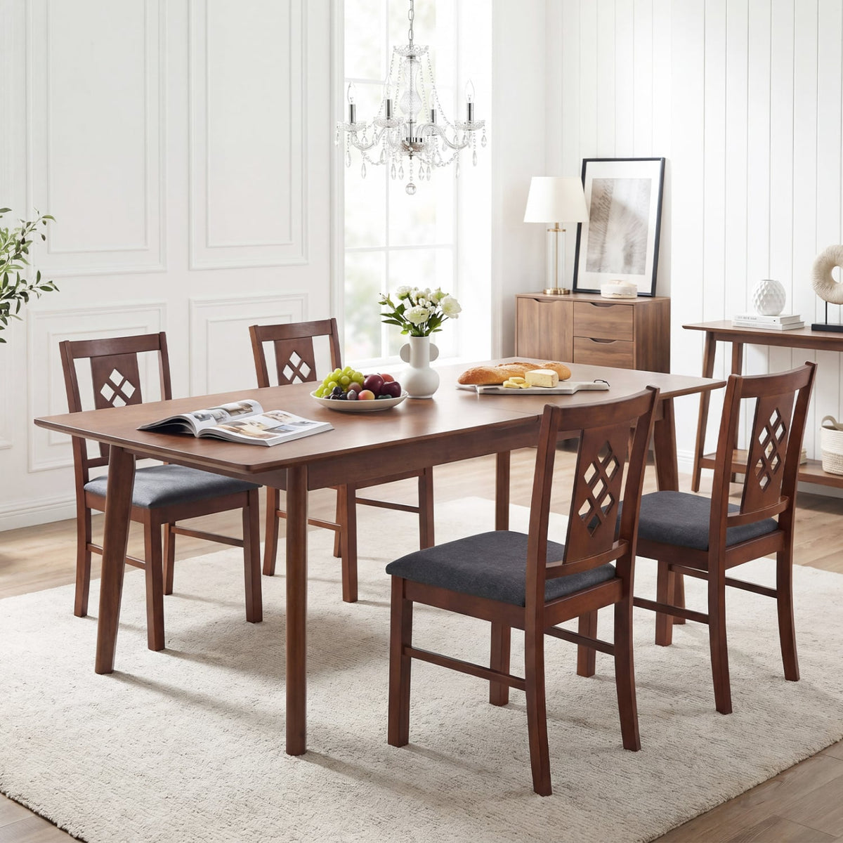 Linen Style Upholstered Kitchen Chairs with Wood Frames Set of 4-Cherry view 3