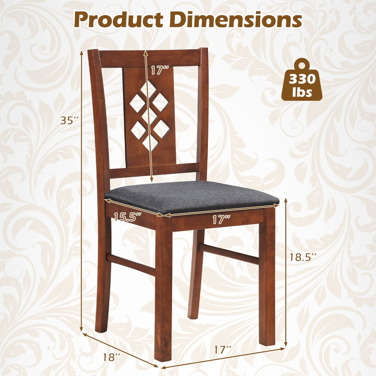 Linen Style Upholstered Kitchen Chairs with Wood Frames Set of 4-Cherry view 4