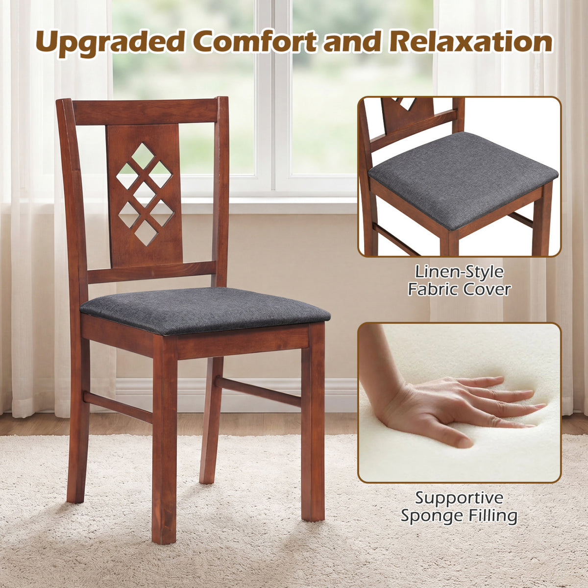 Linen Style Upholstered Kitchen Chairs with Wood Frames Set of 4-Cherry view 6