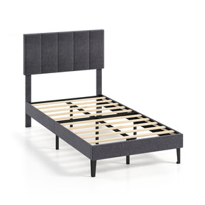 Linen Upholstered Platform Bed with Height Adjustable Vertical Channel Headboard-Twin Size view 4