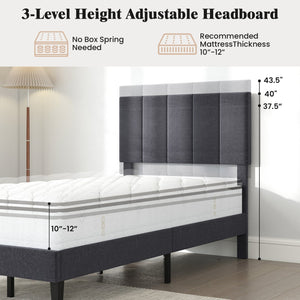 Linen Upholstered Platform Bed with Height Adjustable Vertical Channel Headboard-Twin Size view 9