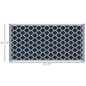 Reversible Outdoor RV Rug, 9' x 18' Patio Floor Mat, Plastic Straw Rug for Backyard, Deck, Picnic, Beach, Camping, Black and Beige