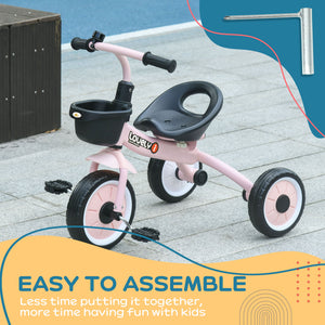 Qaba Tricycle for Toddler 2-5 Year Old Girls and Boys, Toddler Bike with Adjustable Seat, Basket, Bell