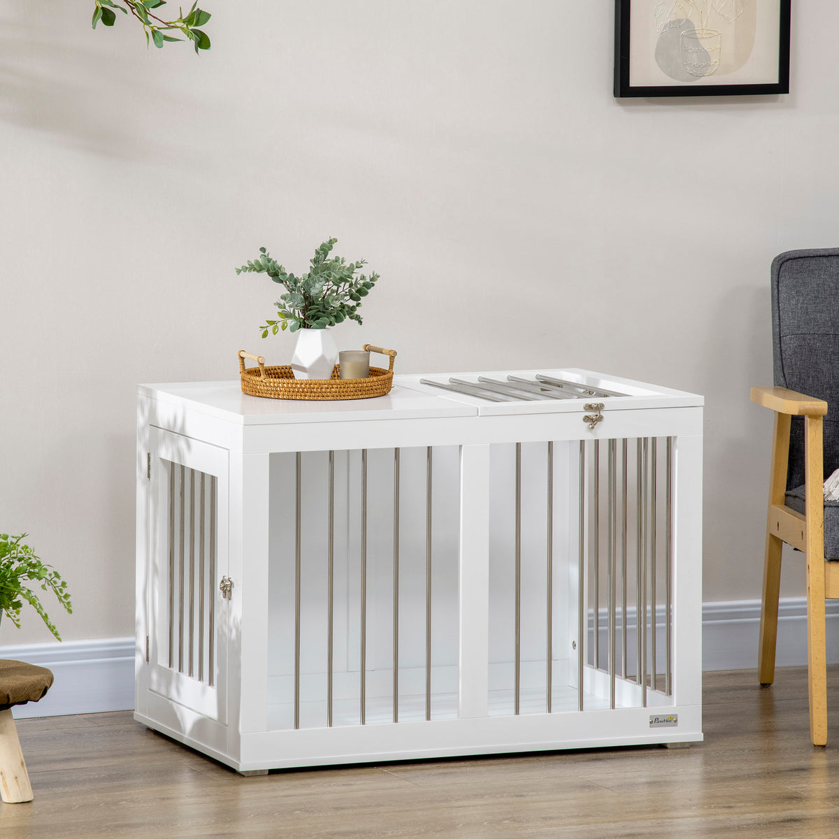 31.5" Dog Crate Furniture with Double Doors, for Medium Dogs, Grey – view 14