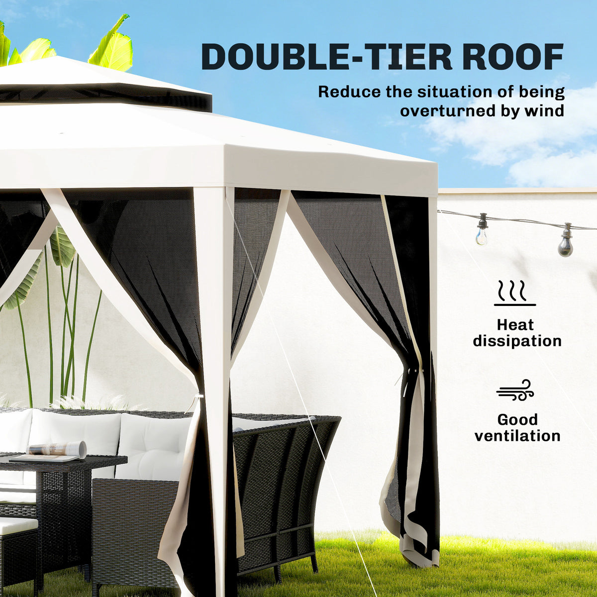 10' x 10' Outdoor Canopy Tent Party Tent with Mesh Netting and Double Tier Roof for Backyard, Garden – view 10