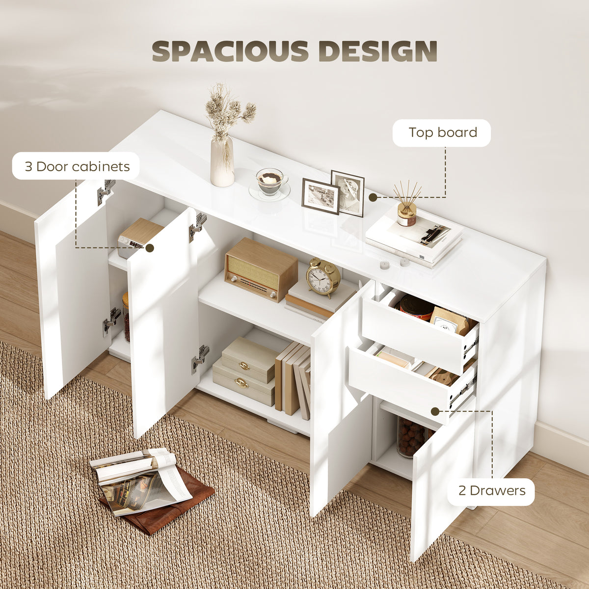 Kitchen Sideboard Storage Cabinet, Modern Coffee Bar with Push-Open Design and 2 Drawers for Living Room – view 19