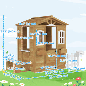 Wooden Kids Playhouse with Door Windows Mailbox Flower Pot Holder Serving Station Bench Yellow