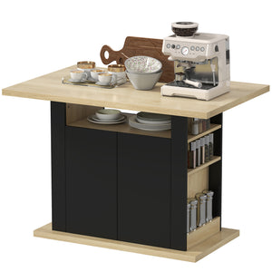 Kitchen Island Dining Table with Storage Cabinet, Large Tabletop for 4 People, 4-Door Cupboard & Shelves, Black
