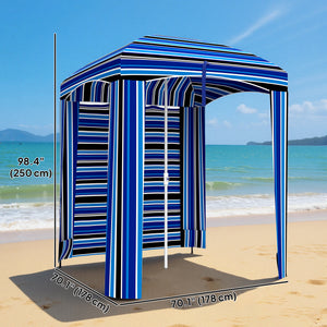 70.1" L x 70.1" W Cabana Umbrella with Walls, Vents, Ruffles, Carry Bag, Beach Umbrella, Blue White Stripe