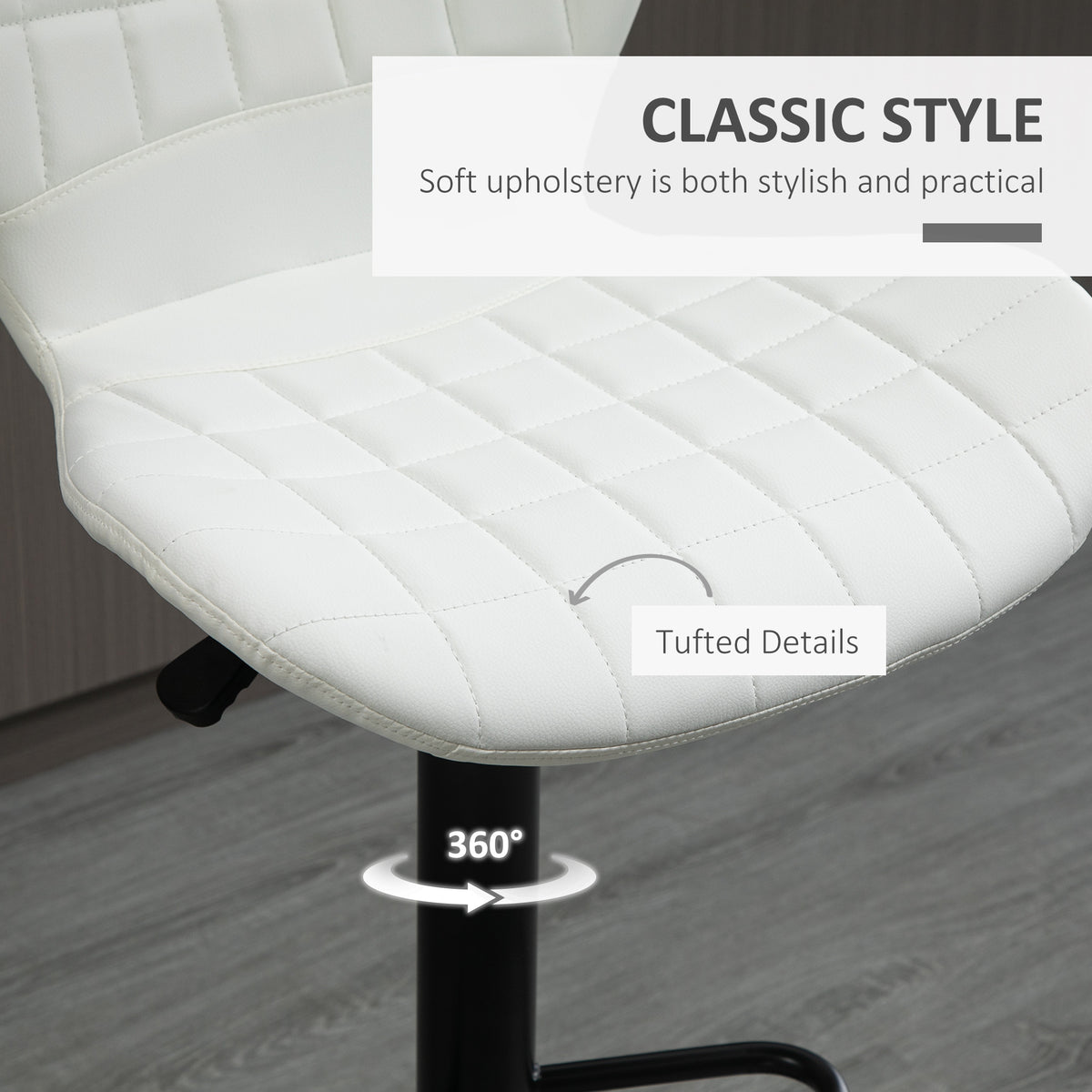 Bar Stools Set of 2 Adjustable Height Swivel Bar Chairs in PU Leather with Backrest & Footrest, White