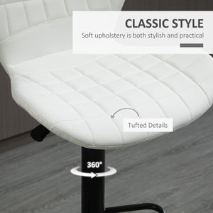 Bar Stools Set of 2 Adjustable Height Swivel Bar Chairs in PU Leather with Backrest & Footrest, White