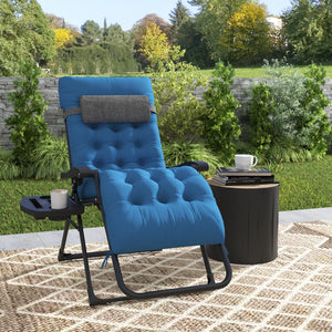 Padded Folding Recliner Chair, Patio Lounger with Cupholder, Adjustable Backrest, Removable Cushion, Black – view 35