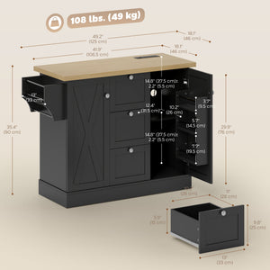 Farmhouse Kitchen Island Cart with Power Outlet and Soft-Close Doors, 49" Kitchen Island with 3 Drawers – view 2