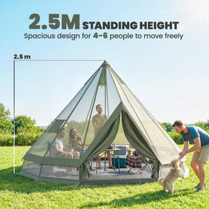 Teepee Tent Waterproof Camping Tent with Stove Jack for 4-6 Person Outdoor Camping Hiking Army Green