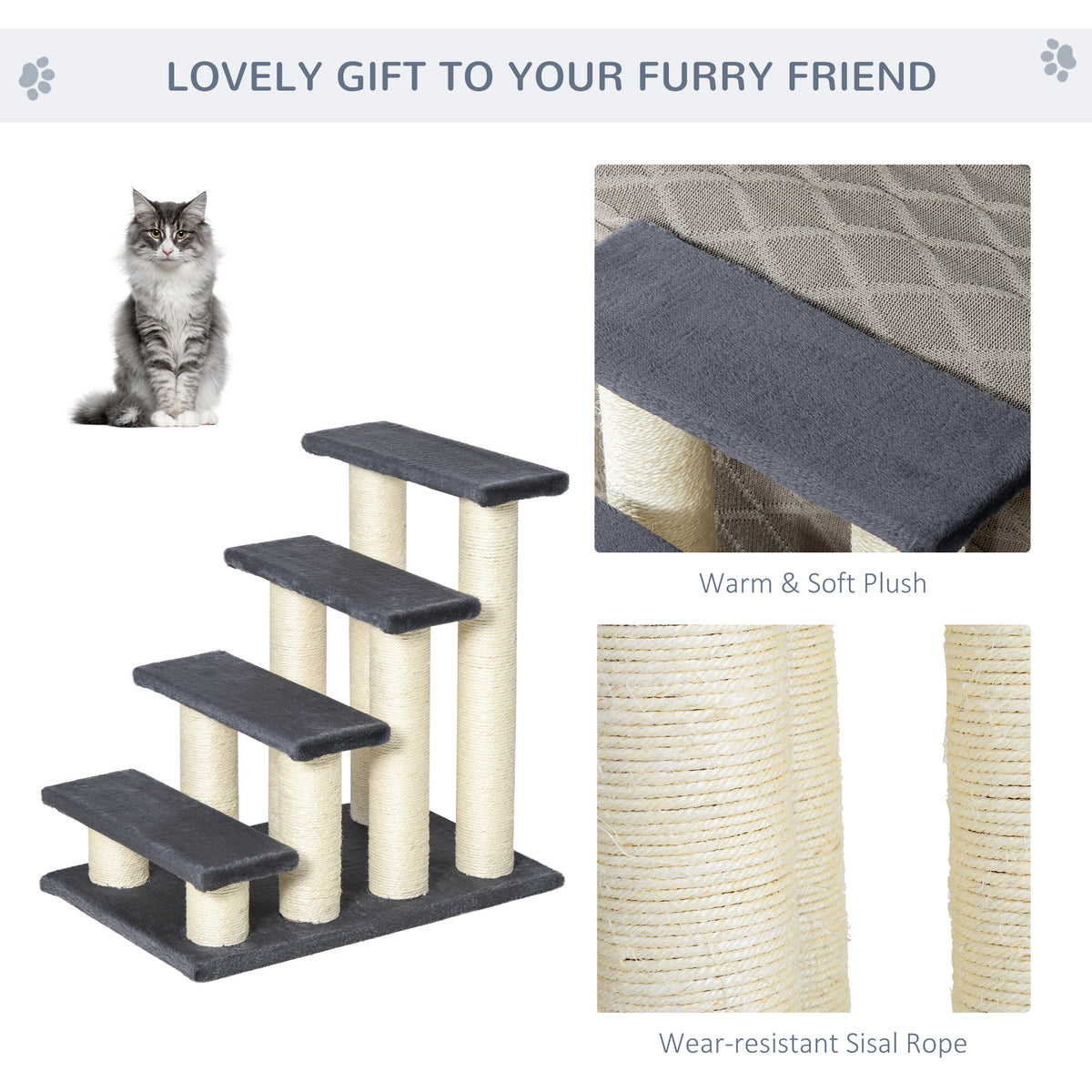 Cat Trees 4 Tier Pet Stairs Dog Cat 4 Steps Kitty Scatching Post Cat Scratch Furniture Dark Grey