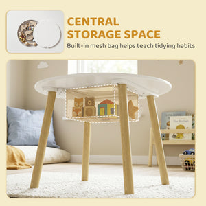 Qaba 3 Pieces Kids Table and Chair Set, Activity Table and Chair Set with Cloud-Shaped Chairs, Mesh Bag
