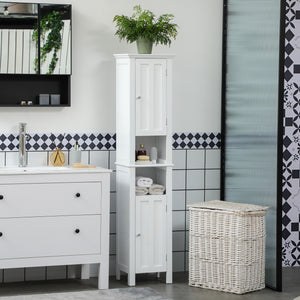 Bathroom Cabinet, Freestanding Linen Cabinet with Open Shelves, 13.8" x 11.8" x 62.4", White