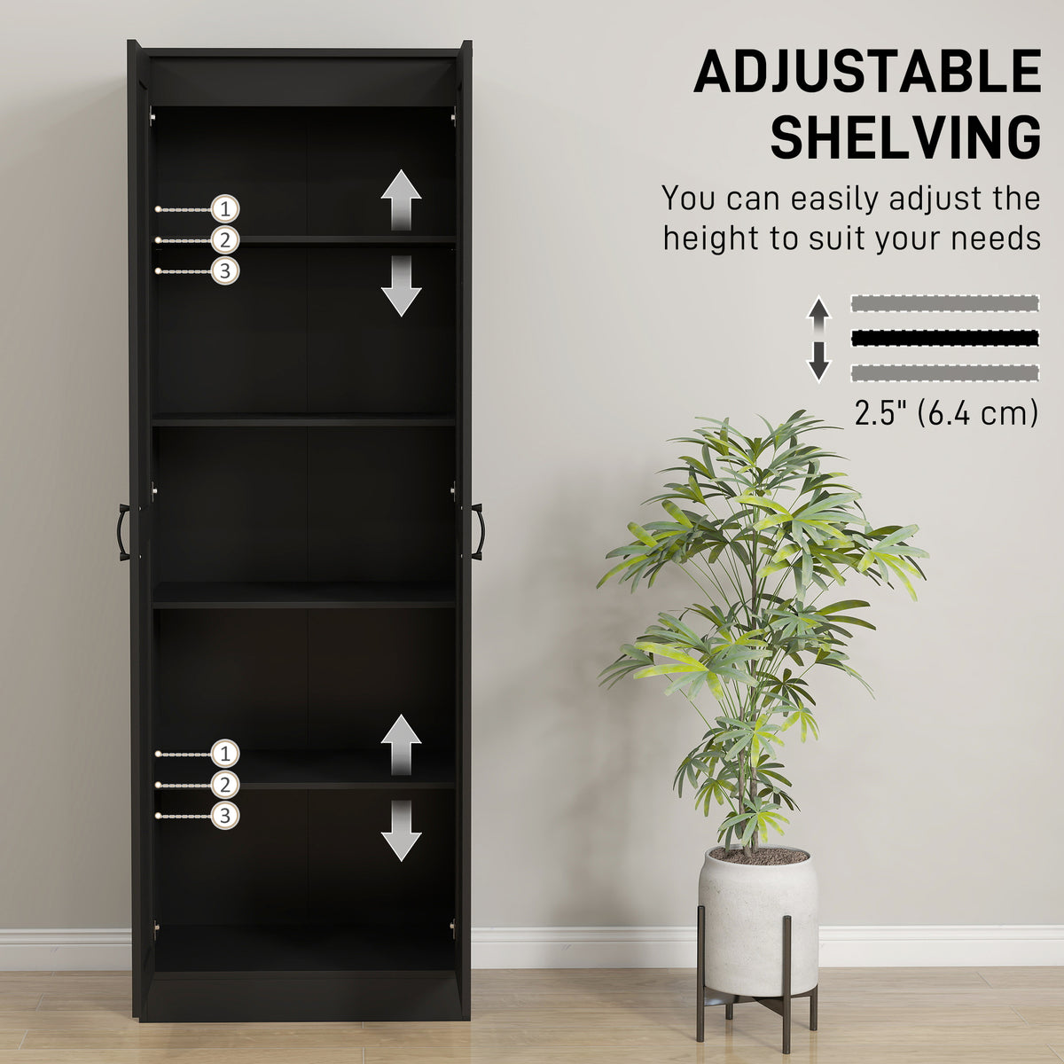 69" Tall Pantry Cabinet with Adjustable Shelves, Modern Kitchen Pantry Cabinet with Soft Close Doors, Black – view 5