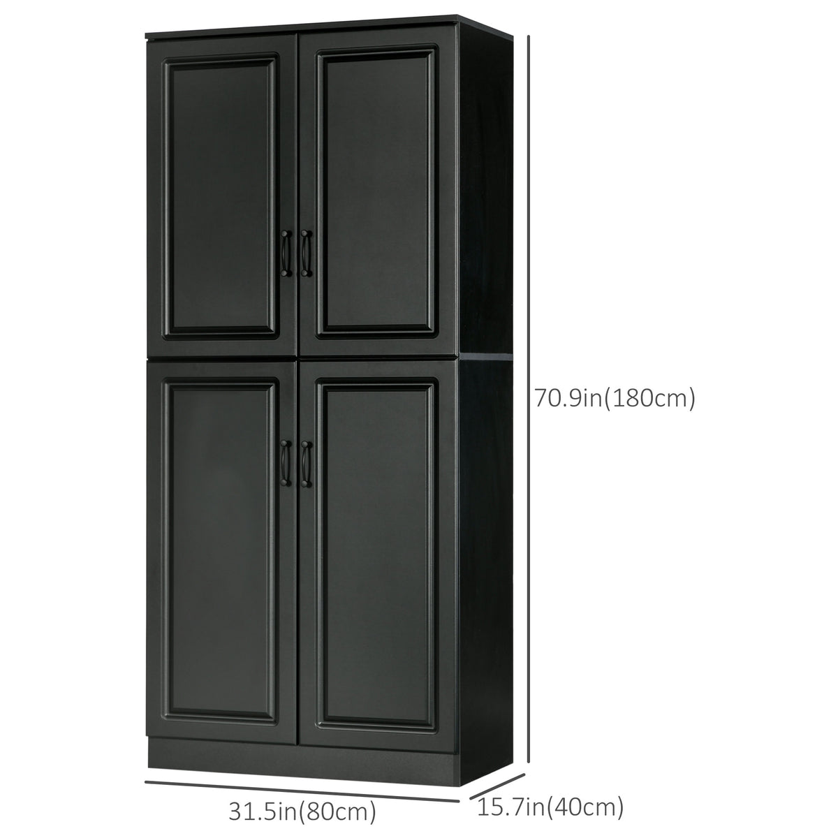 71" Freestanding Kitchen Pantry Cabinet, Storage Cabinet with 4 Hinged Doors and Adjustable Shelves, Black – view 2