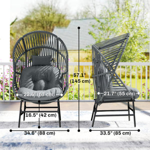 Wicker Egg Chair, 330 lbs Outdoor Rattan Lounge Chair with Thick Cushion, Headrest, Steel Frame, Dark Grey