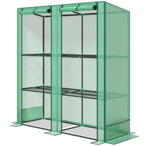 Mini Greenhouse with 3 Tier Shelves, 3 Roll-Up Doors for Indoor Outdoor, Green – view 8