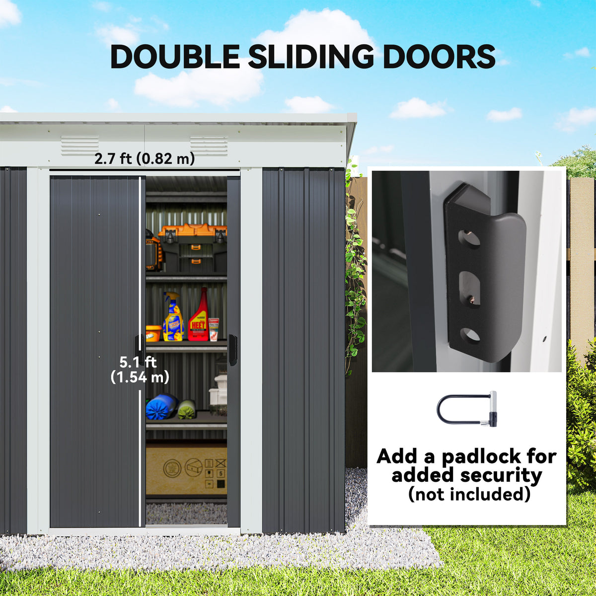 6' x 4' Outdoor Storage Shed, Metal Garden Tool Storage House Organizer with Lockable Sliding Doors and – view 4