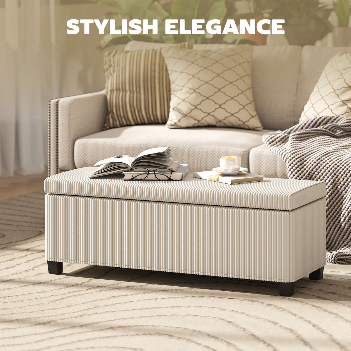 44 Inches Ottoman with Storage, Lid, Legs, Corduroy End of Bed Bench for Living Room, Bedroom, Entryway – view 3