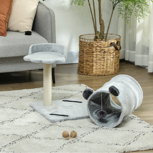 18.5" Small Cat Tree, Compact Cat Tower with Tunnel, Scratching Post, Plush Bed, Dangling Ball, for Indoor Use, Grey