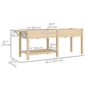 Raised Garden Bed, Wood Planter Box with Side Table, Bottom Shelf, Bed Liners and Drainage Holes, Natural