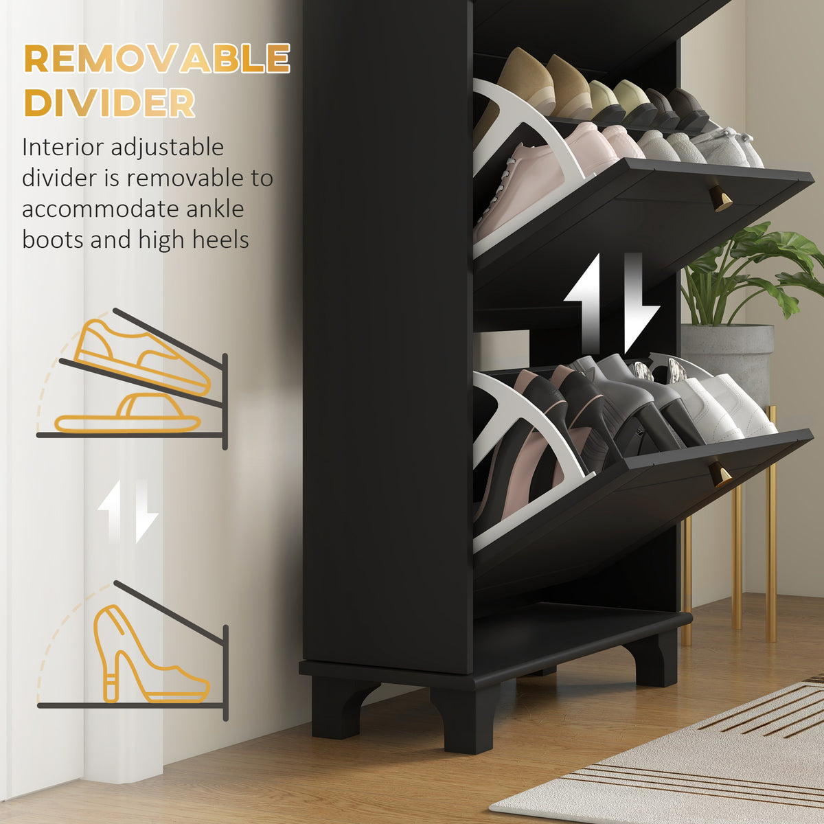 Narrow Shoe Storage with 3 Flip Drawers and Adjustable Shelves – view 5