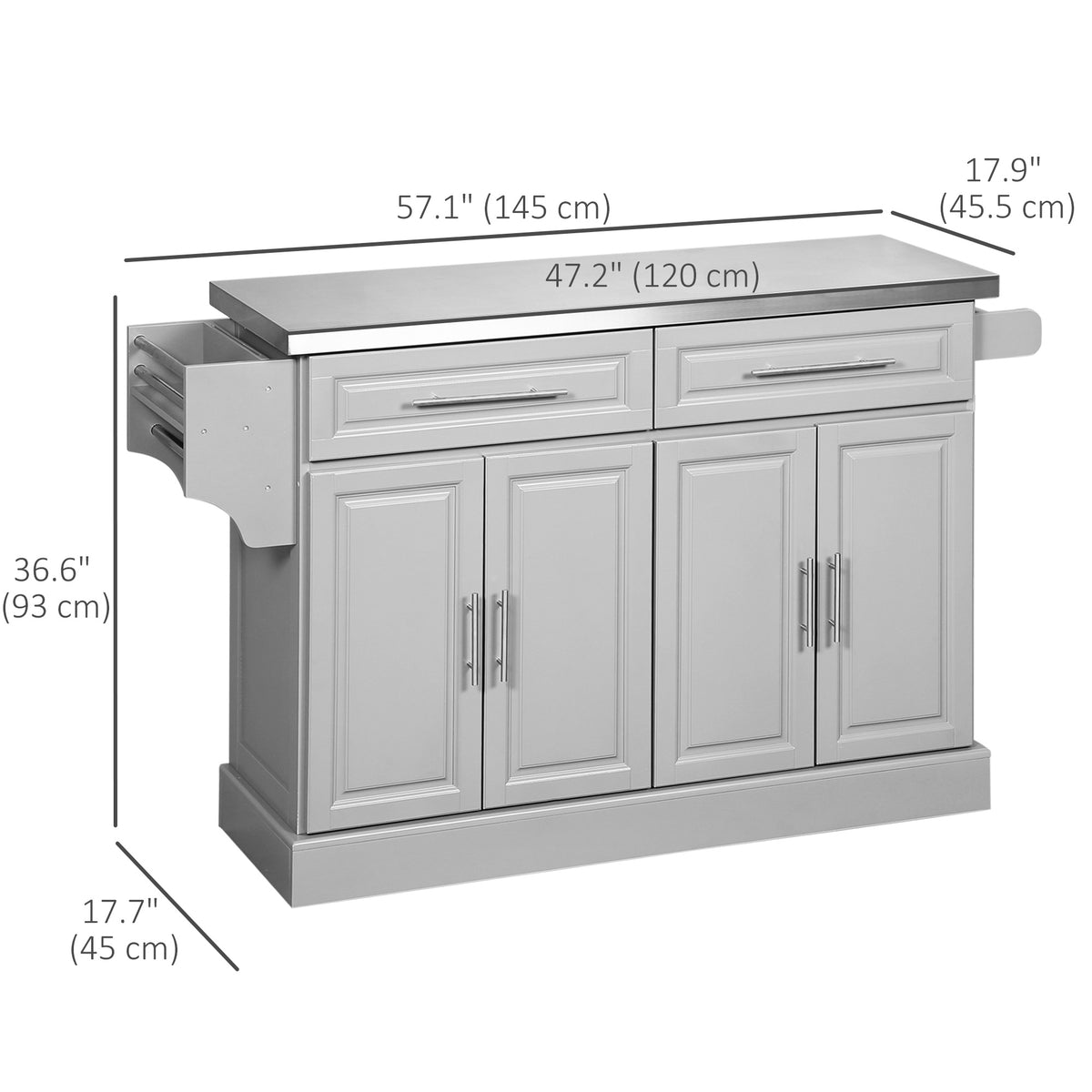 Stainless Steel Kitchen Island with Storage and Stainless Steel Top, Kitchen Trolley with Drawers – view 2