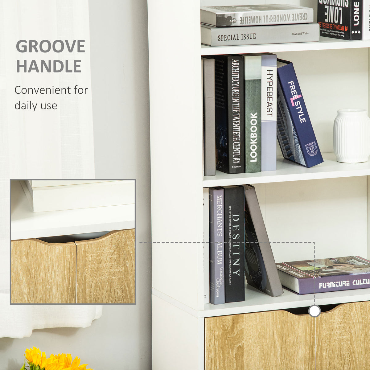 4-Tier Open Bookshelf with Doors Modern Home Office Bookcase Storage Cabinet for Living Room Bathroom – view 5