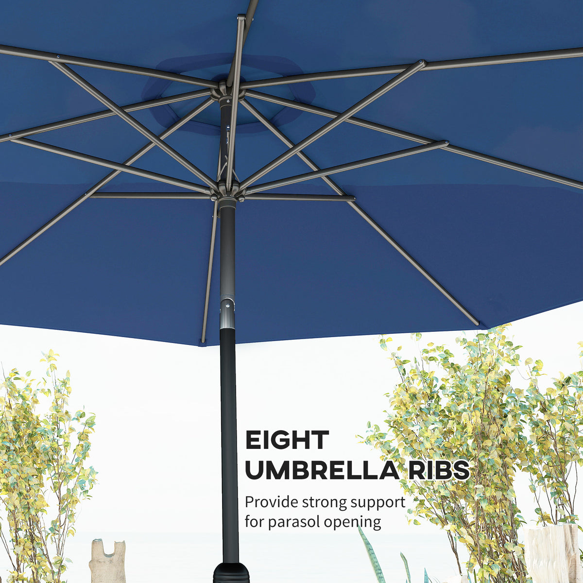 10' x 8' Round Market Umbrella, Patio Umbrella with Crank Handle and Tilt, Outdoor Parasol for Garden, Blue – view 6
