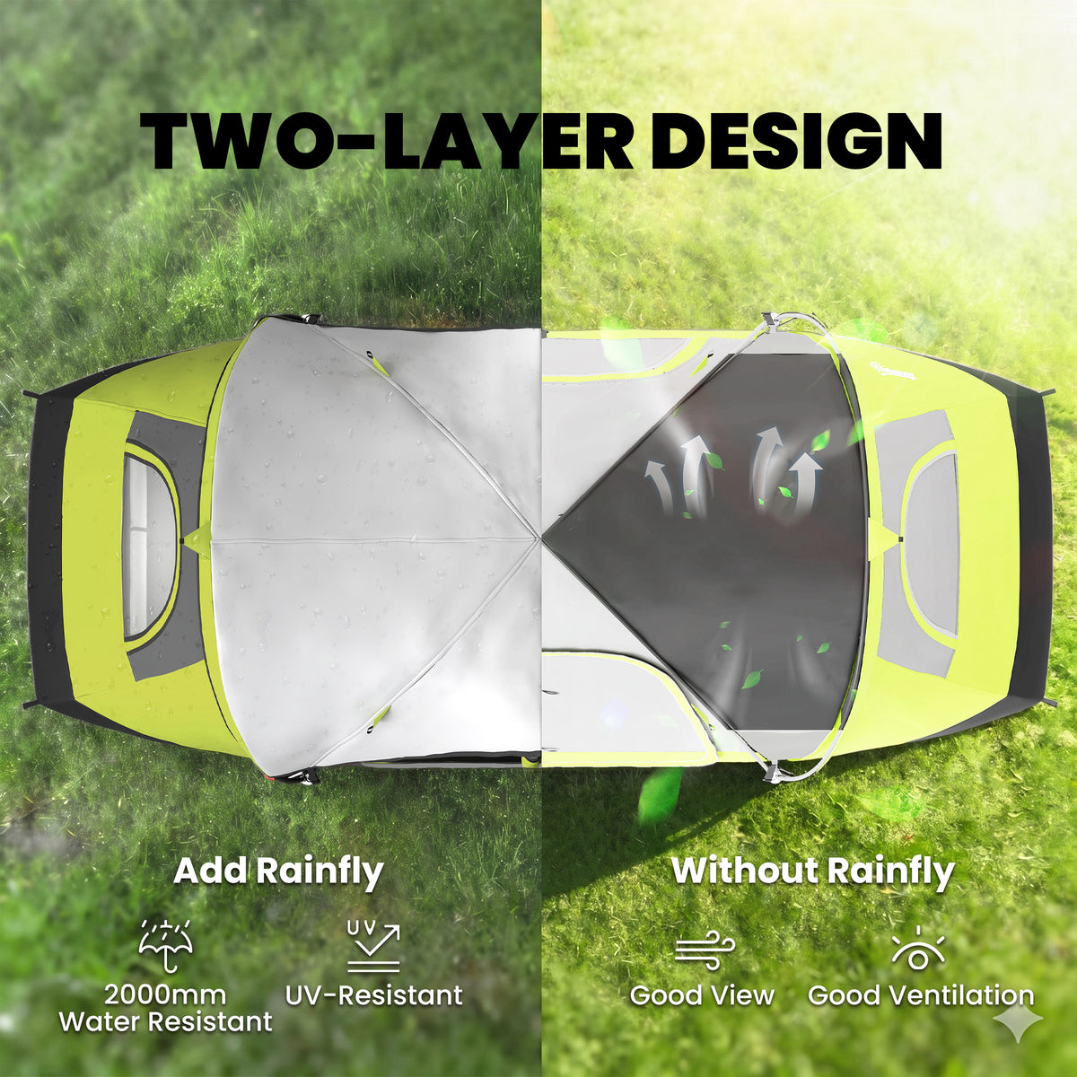 Camping Tent for 6 Man with 2000mm Waterproof Rainfly and Carry Bag for Fishing Hiking Festival, Dark Green – view 17