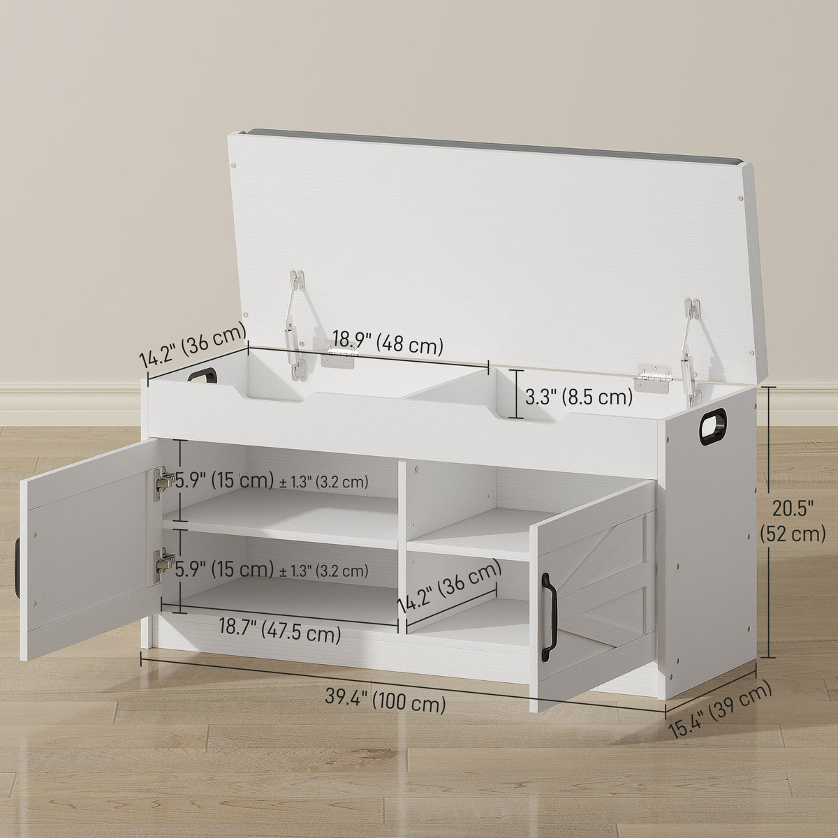 Shoe Storage Bench, Entryway Bench with 2-Tier Cabinet, Flip-Top Storage, Padded Cushion for Hallway – view 9